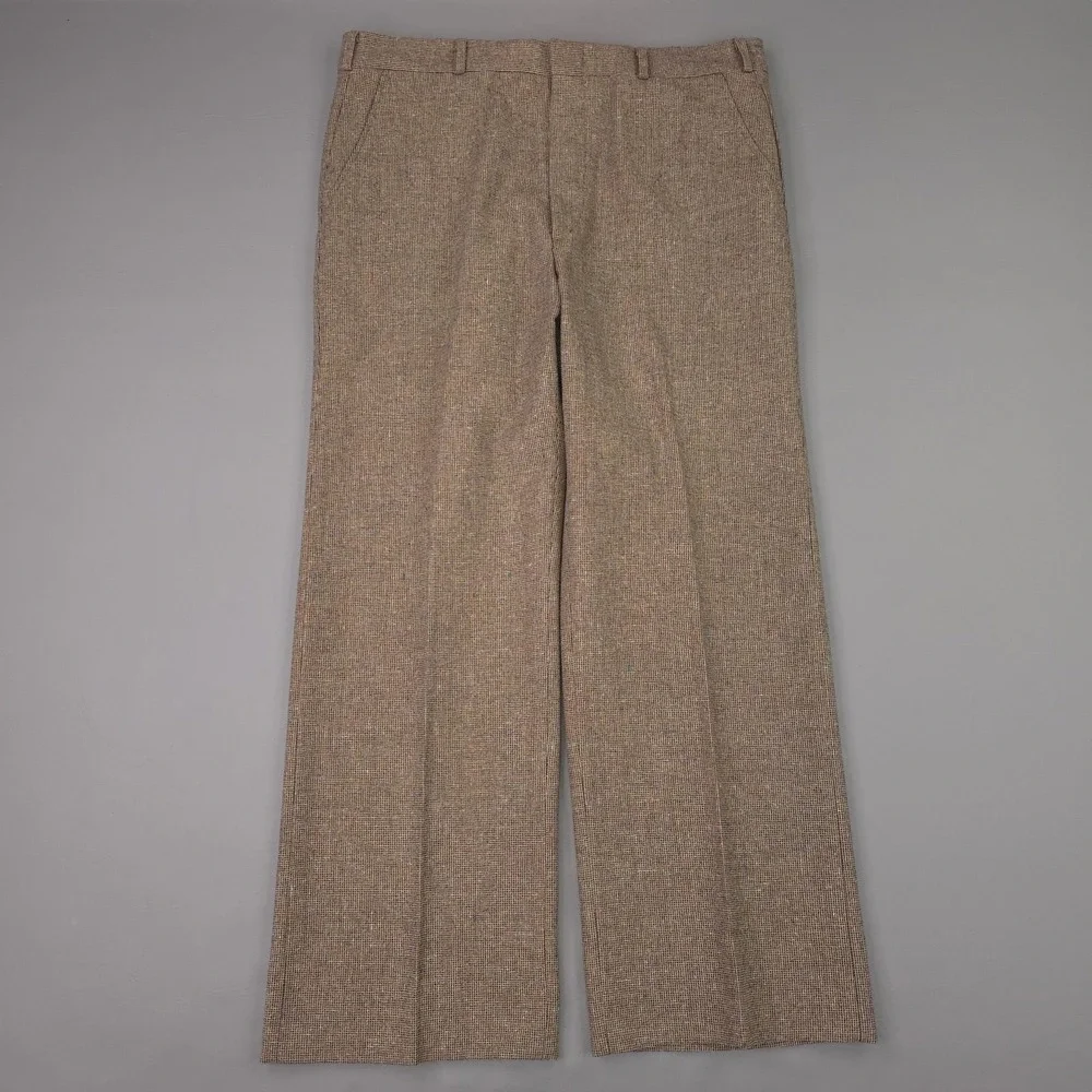 Gargini Pants Mens 36x30 Brown Flecked Wool Tweed Check Pleated Dress Trousers